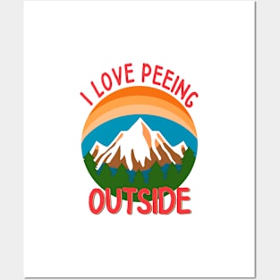 I Love Peeing Outside Funny Camping Quote Vintage Sunset Posters and Art